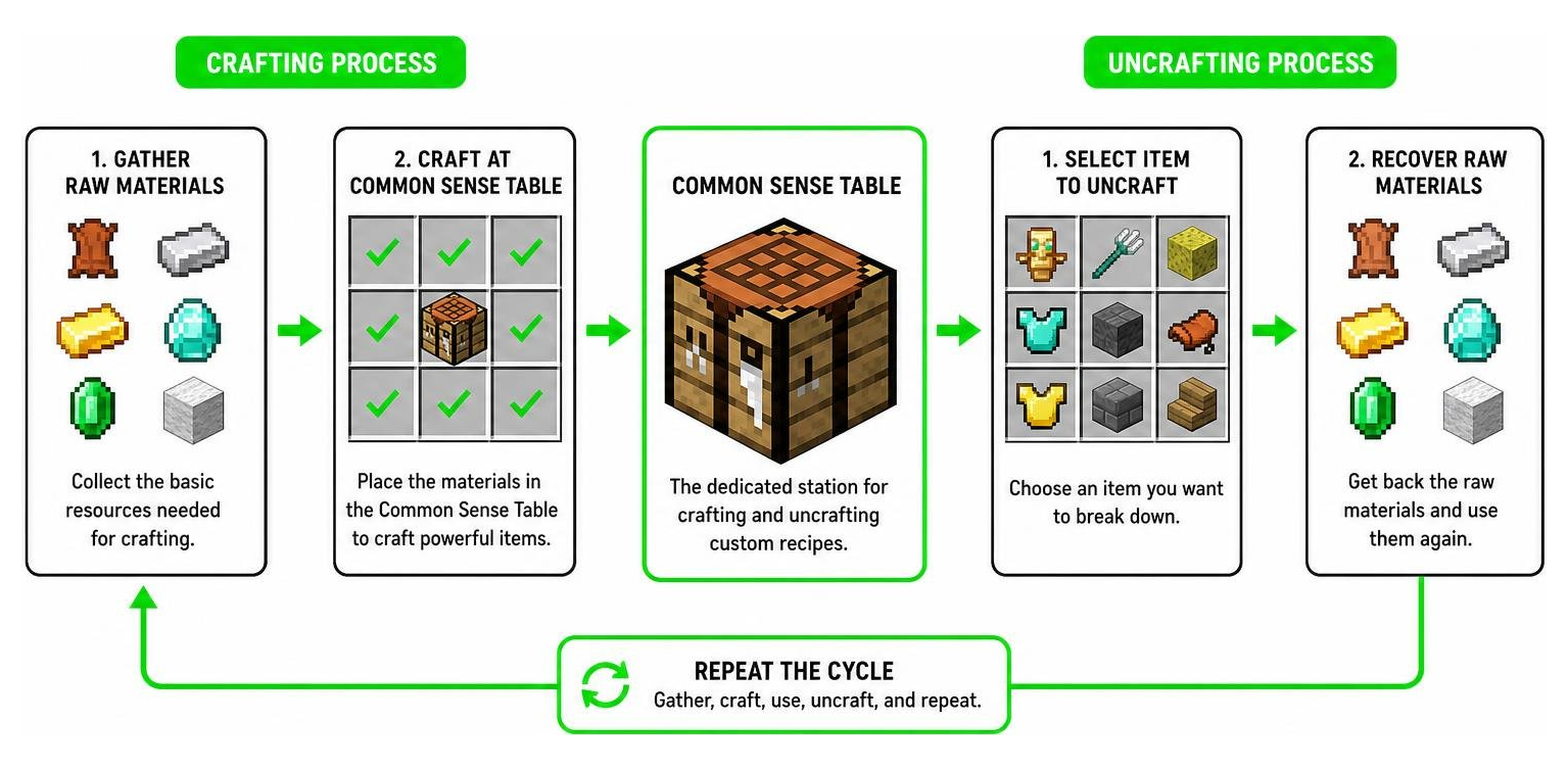 Diagram showing the crafting and uncrafting process in Nic's Common Sense Addon