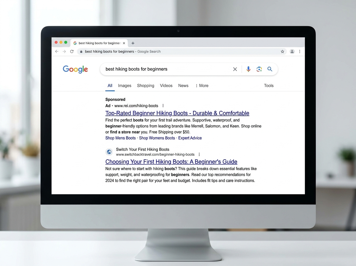 Comparing a paid ad copy with an organic search snippet - difference between seo and ppc keywords