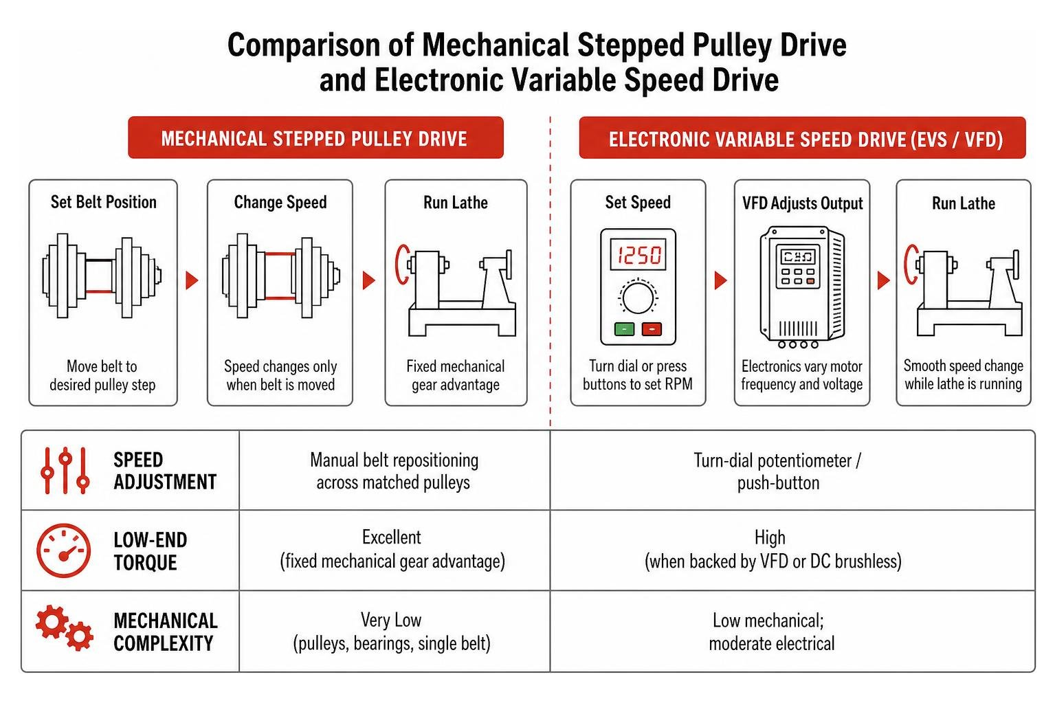 Comparison of mechanical stepped pulley drive and electronic variable speed drive