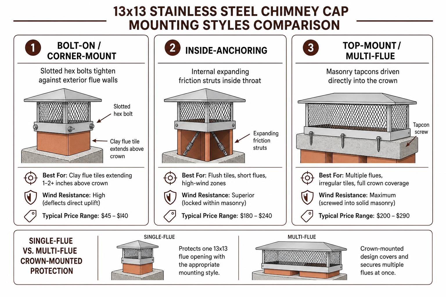 Chimney cap mounting styles comparison