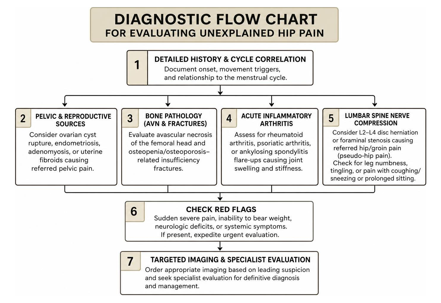 Diagnostic flow chart for evaluating unexplained hip pain