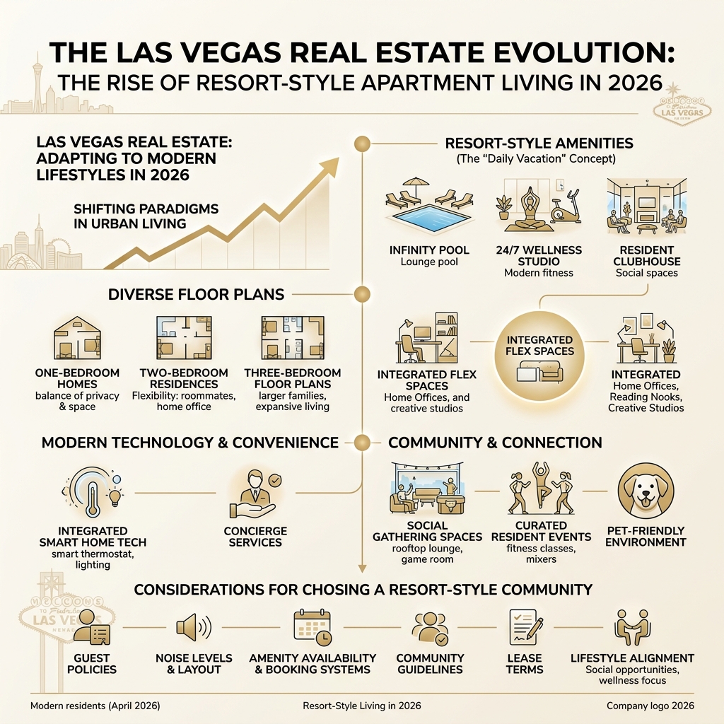 Las Vegas real estate evolution infographic - Resort style apartment living infographic 