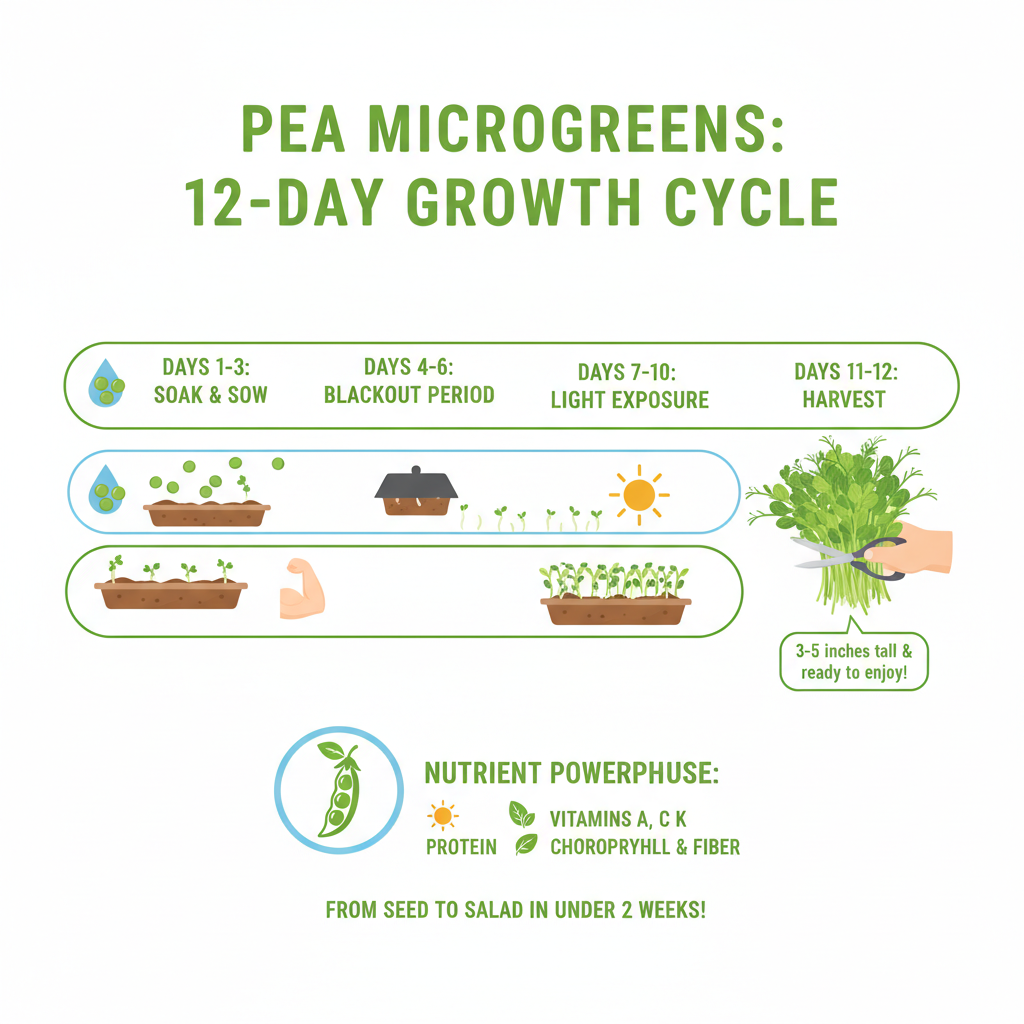 12-day growth cycle of pea microgreens from seed to harvest infographic - pea seeds for microgreens infographic 12-day growth cycle of pea microgreens from seed to harvest infographic - pea seeds for microgreens infographic
