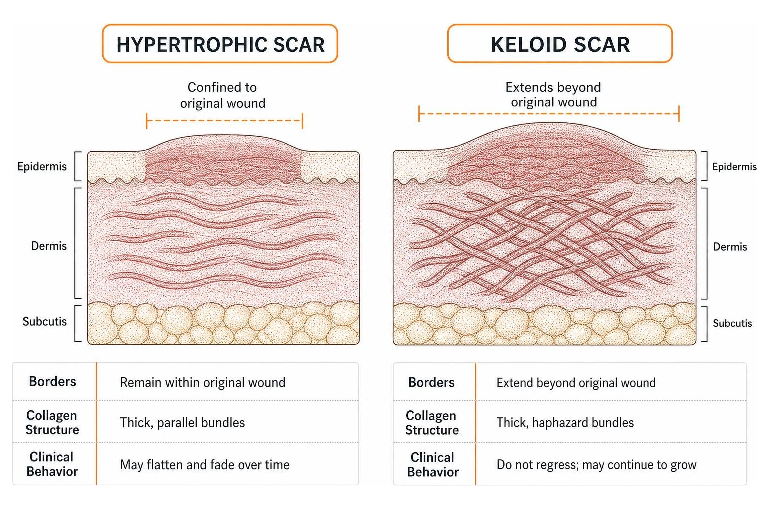 stippled illustration comparing hypertrophic and keloid scar tissue structures stippled illustration comparing hypertrophic and keloid scar tissue structures