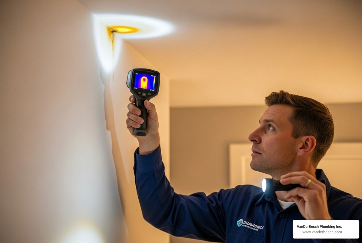 plumber using a thermal imaging camera to find a hidden leak in a ceiling - plumber for ceiling leak plumber using a thermal imaging camera to find a hidden leak in a ceiling - plumber for ceiling leak