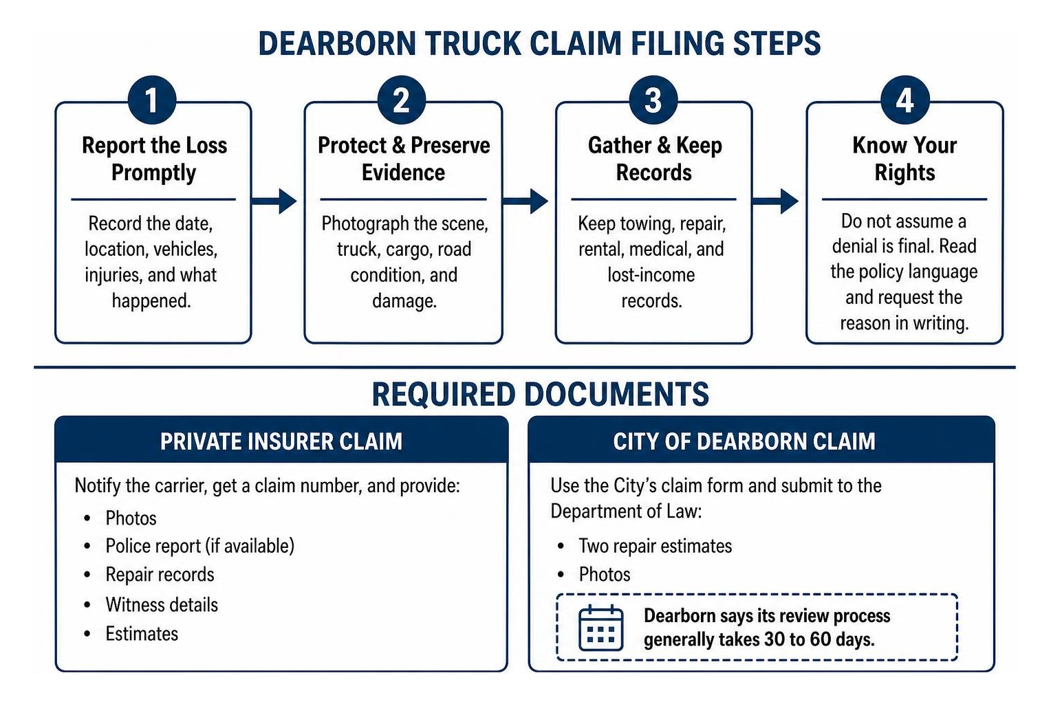 Dearborn truck claim filing steps and required documents Dearborn truck claim filing steps and required documents