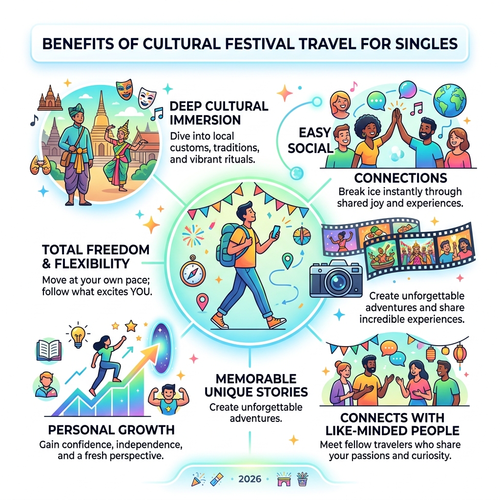 benefits of cultural festival travel for singles infographic - cultural festivals for singles infographic 