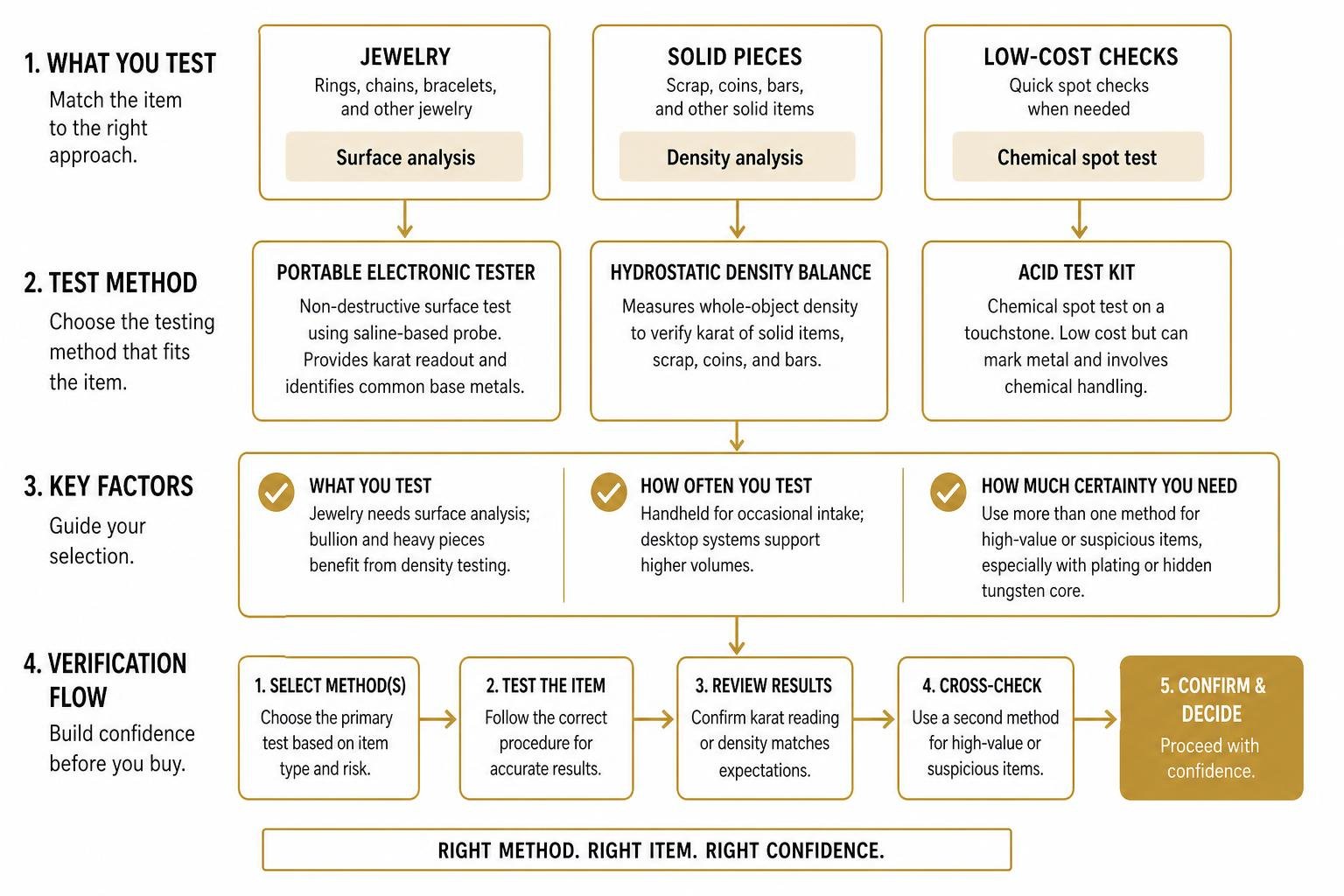 Precious metal testing methodology comparison and verification flow
