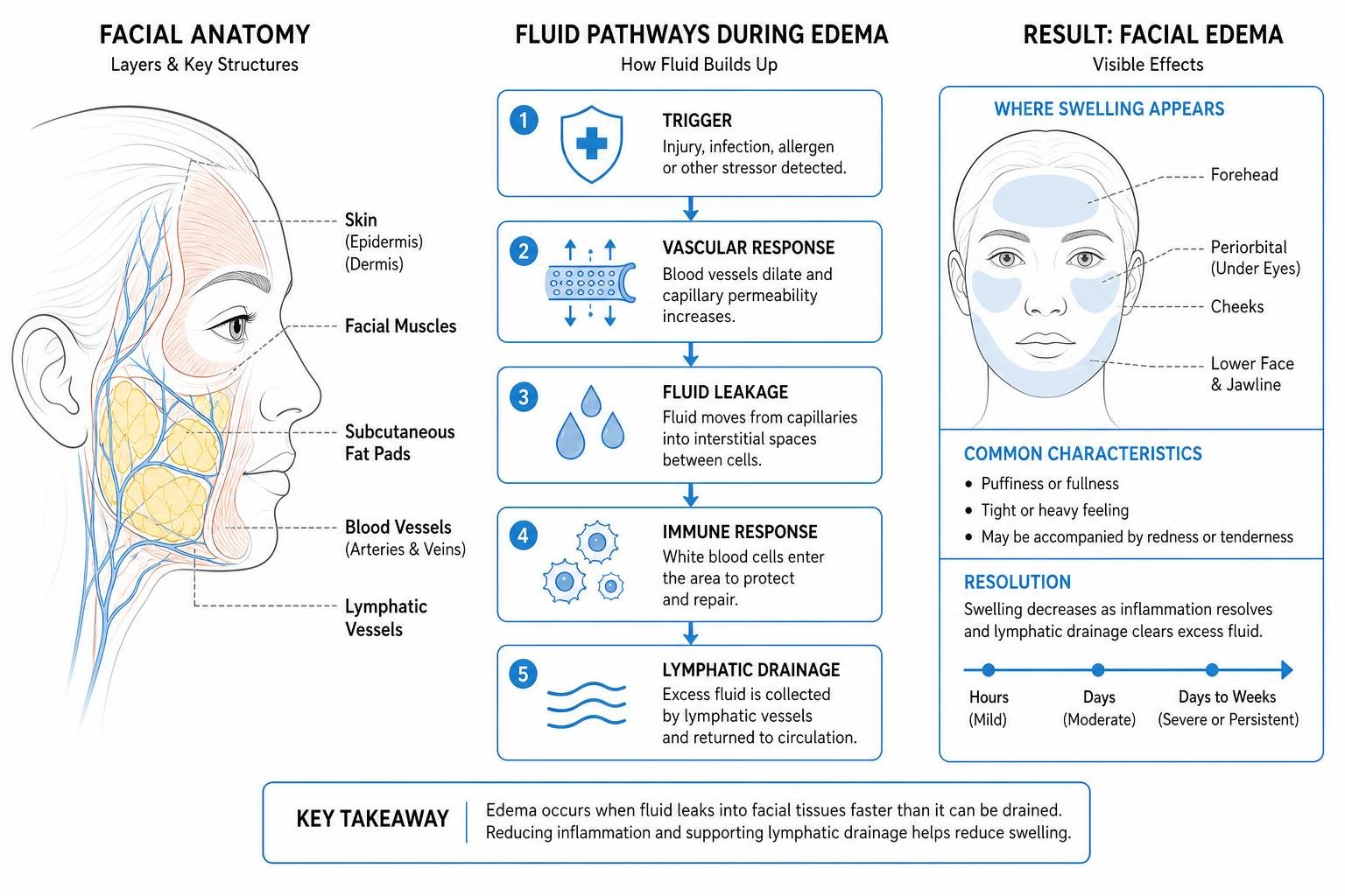 facial anatomy and fluid pathways during edema