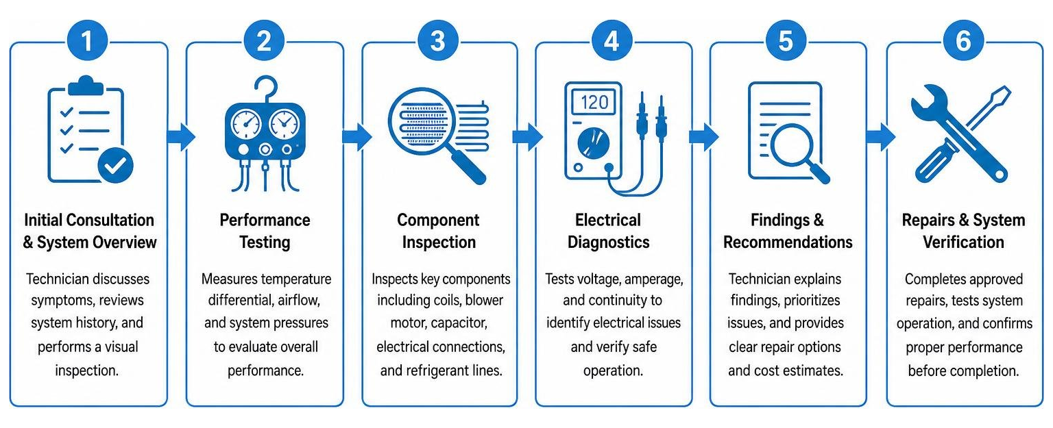Step-by-step process of a professional AC diagnostic inspection Step-by-step process of a professional AC diagnostic inspection