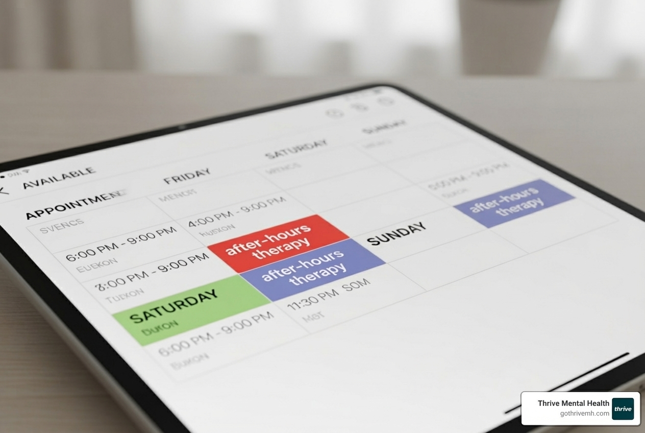 Digital calendar with after-hours therapy slots - Which leading mental health treatment platforms offer flexible adult care?