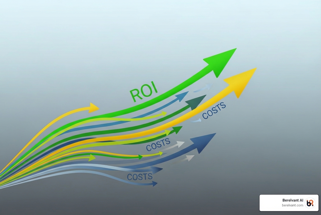 Graph showing a steep upward trend in ROI and a downward trend in Cost Per Acquisition after implementing a paid media operations service - paid media operations service