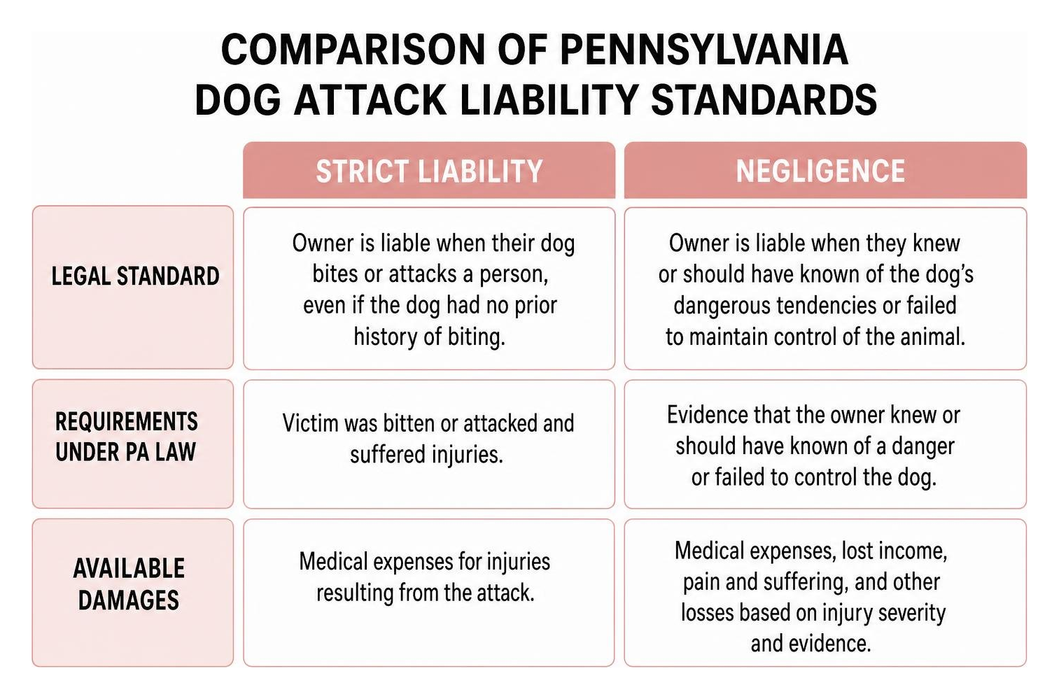 Comparison of Pennsylvania dog attack liability standards Comparison of Pennsylvania dog attack liability standards