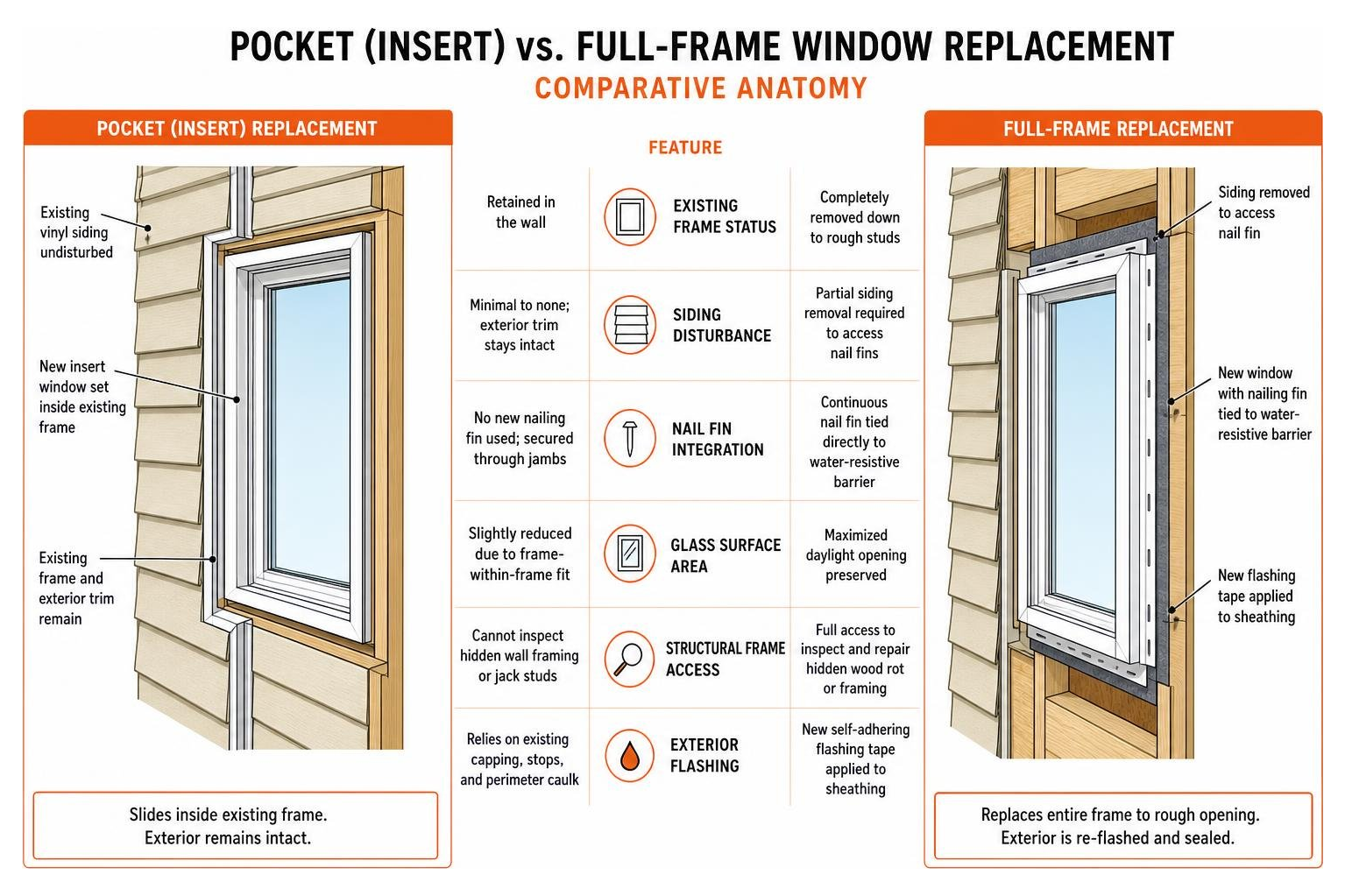 Pocket vs full frame window replacement comparative anatomy Pocket vs full frame window replacement comparative anatomy