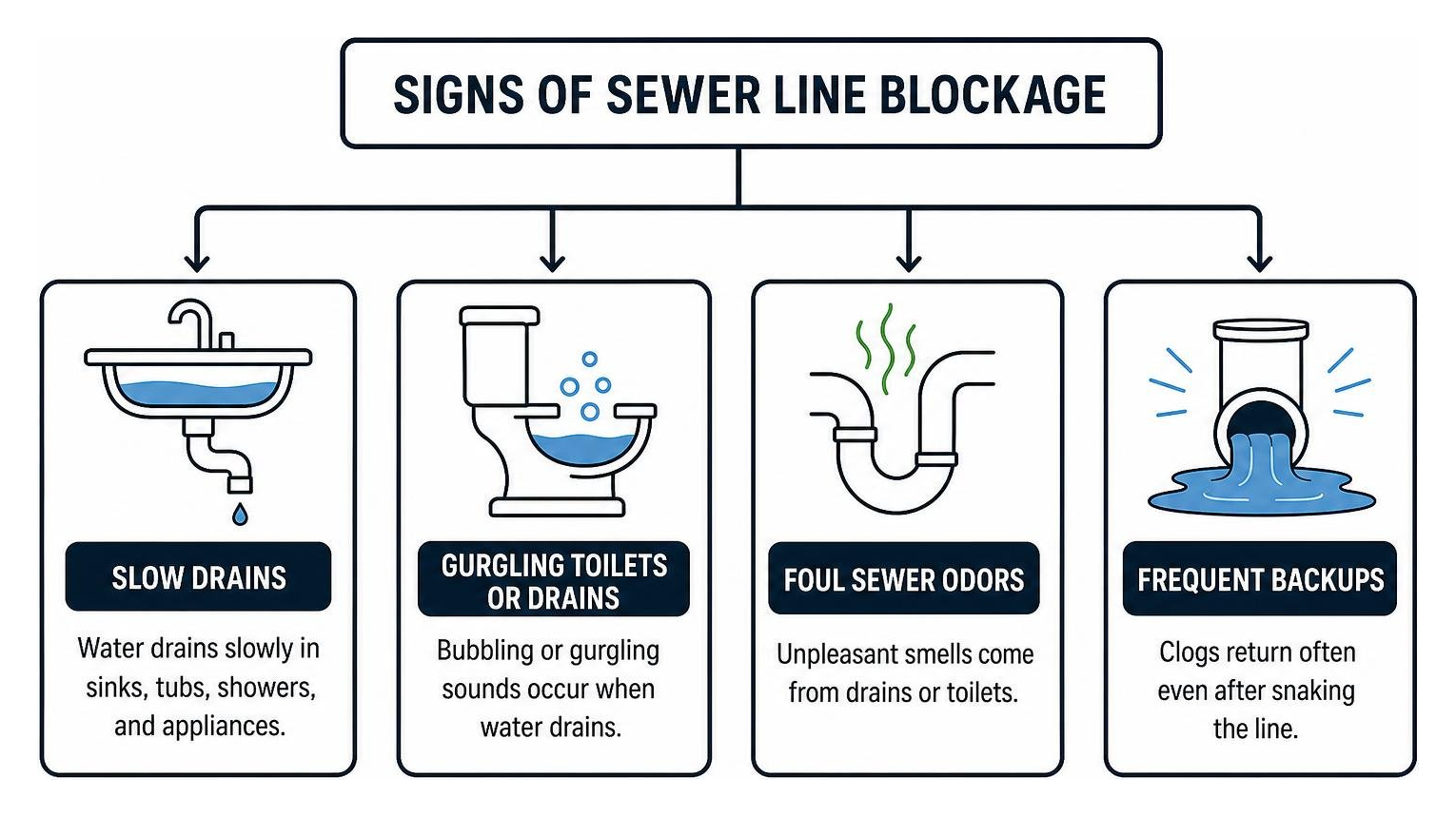 signs of sewer line blockage including slow drains and gurgling toilets