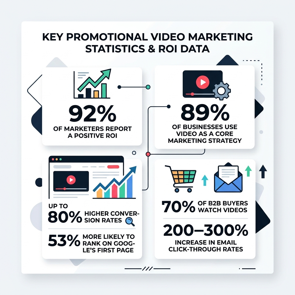 Key promotional video marketing statistics and ROI data infographic - promotional video marketing infographic Key promotional video marketing statistics and ROI data infographic - promotional video marketing infographic