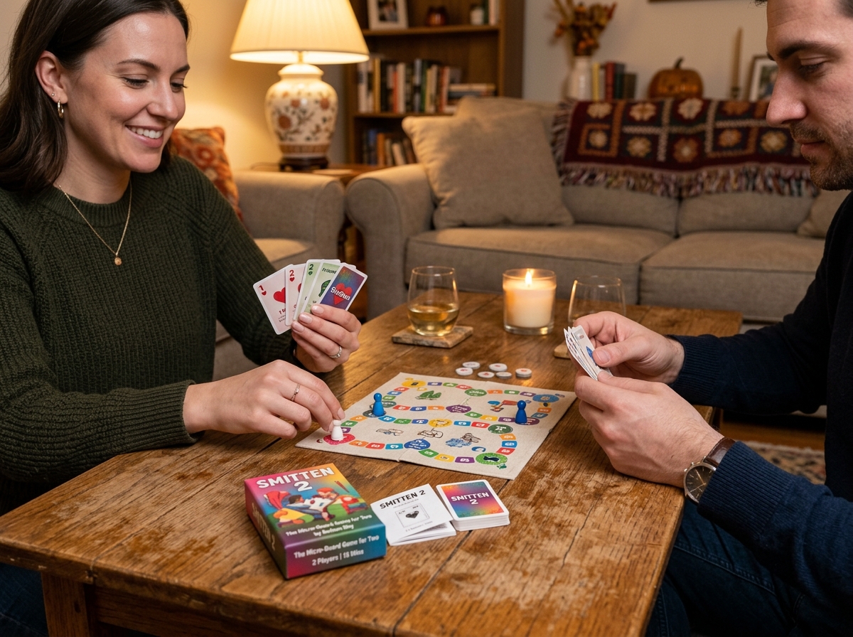 Smitten 2 micro-game on a small table - co op 2 player board games Smitten 2 micro-game on a small table - co op 2 player board games