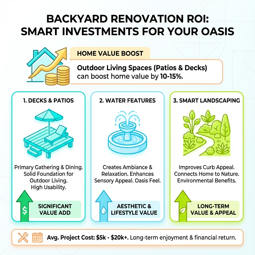 Infographic showing the ROI of popular backyard renovations - backyard renovation projects infographic 