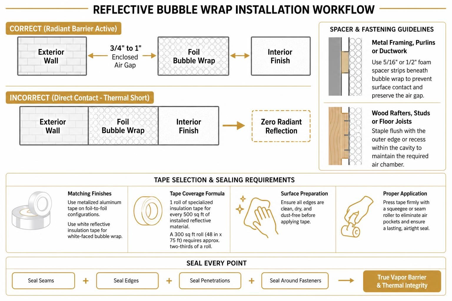 Reflective bubble wrap installation workflow