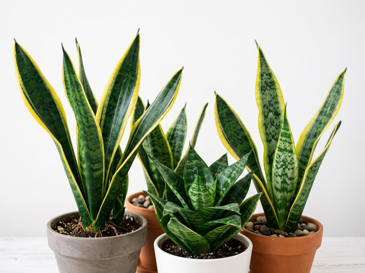 Diverse snake plant varieties including Laurentii with yellow edges and the compact Hahnii bird's nest - snake plant care Diverse snake plant varieties including Laurentii with yellow edges and the compact Hahnii bird's nest - snake plant care