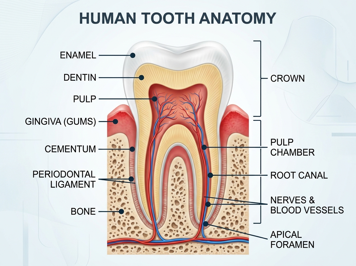 Anatomy of a tooth showing enamel, dentin, and pulp - broken tooth repair near me Anatomy of a tooth showing enamel, dentin, and pulp - broken tooth repair near me
