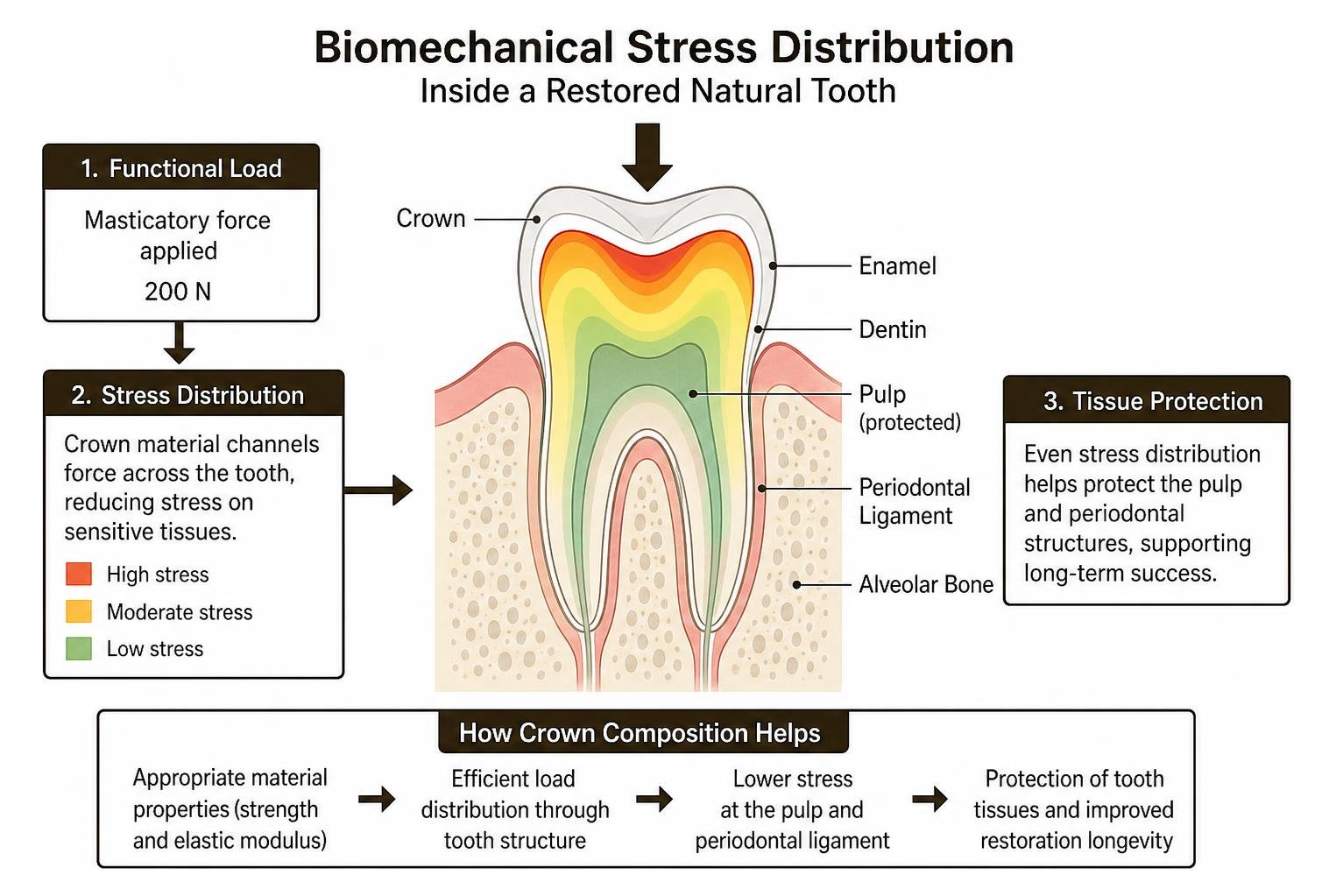 biomechanical stress distribution inside a restored natural tooth