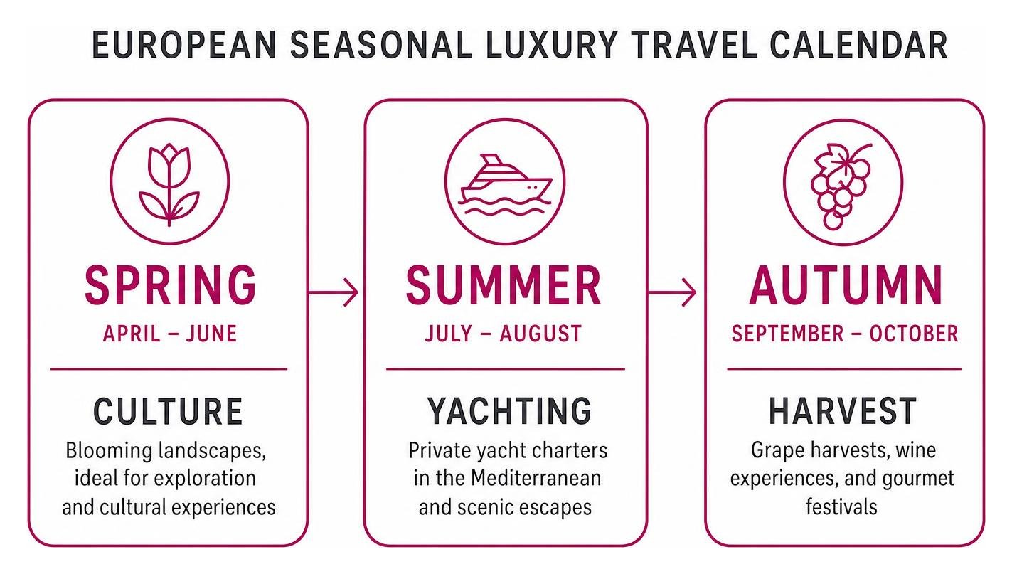 European seasonal luxury travel calendar: spring culture, summer yachting, autumn harvest European seasonal luxury travel calendar: spring culture, summer yachting, autumn harvest