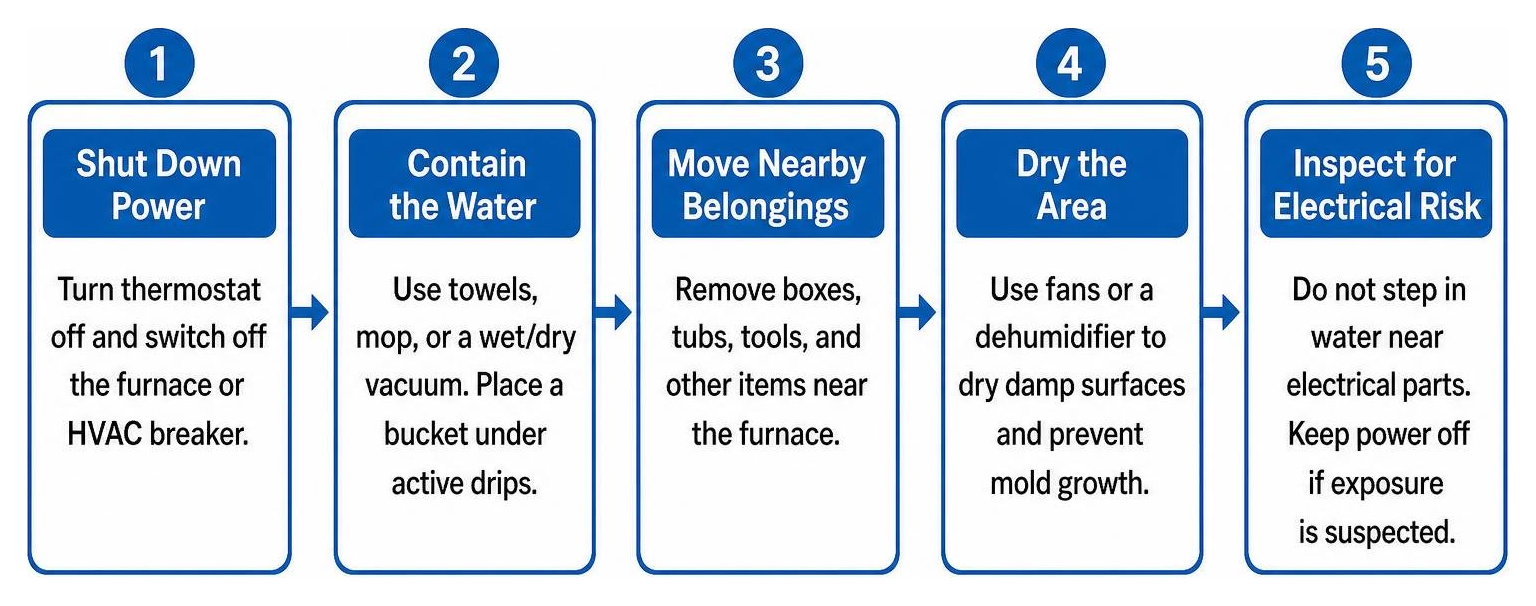 Emergency action steps when discovering an HVAC water leak Emergency action steps when discovering an HVAC water leak
