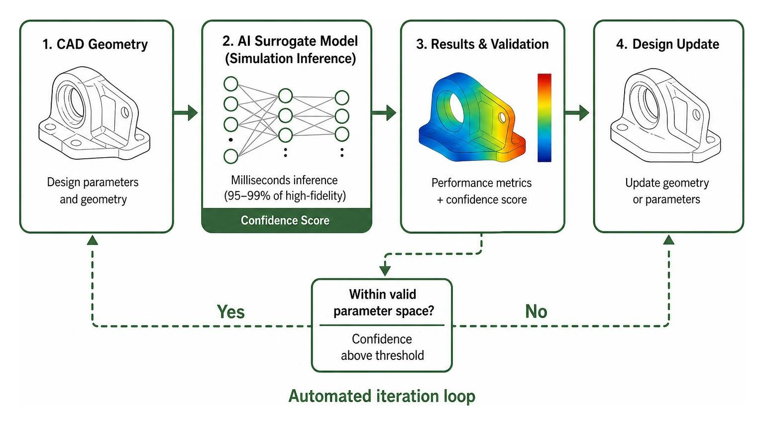 automated design iteration loop connecting CAD geometry to simulation solver
