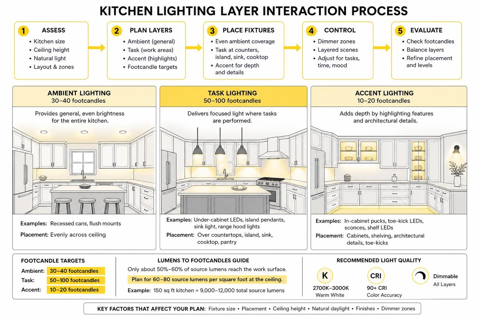 Kitchen lighting layer interaction process Kitchen lighting layer interaction process