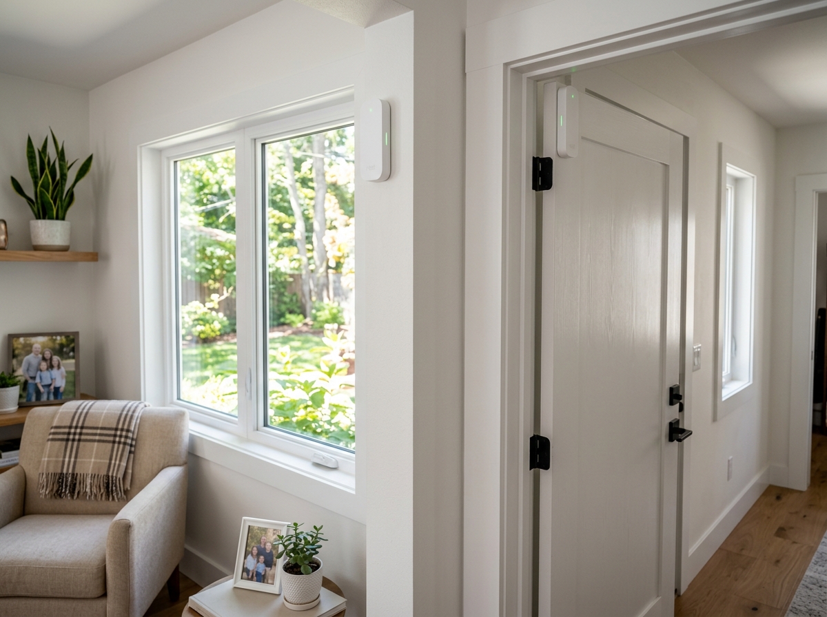 High-tech door and window sensors integrated into a modern home - best security alarm systems High-tech door and window sensors integrated into a modern home - best security alarm systems