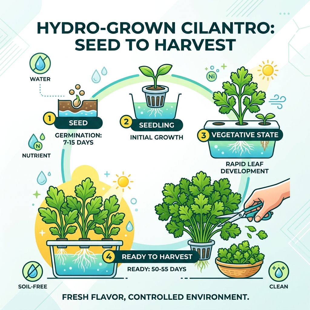 Hydroponic cilantro growth cycle from seed to first harvest infographic - cilantro hydroponic grow kit infographic Hydroponic cilantro growth cycle from seed to first harvest infographic - cilantro hydroponic grow kit infographic