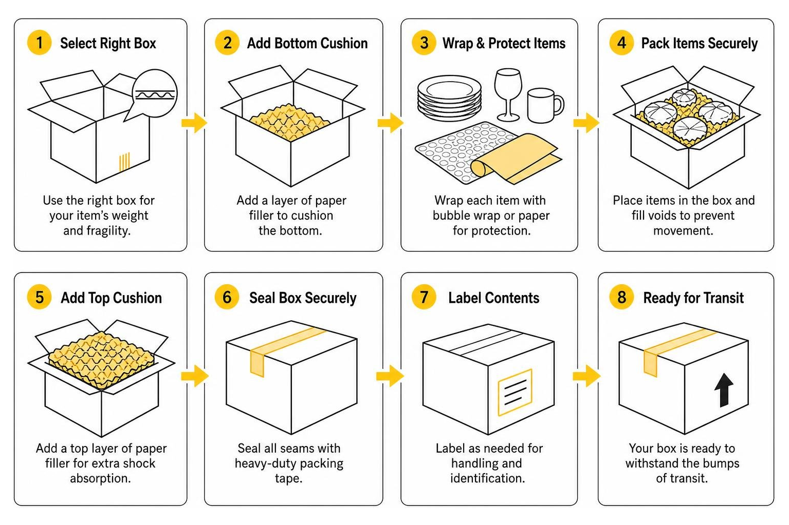 Transit packaging step-by-step box packing and cushioning process Transit packaging step-by-step box packing and cushioning process