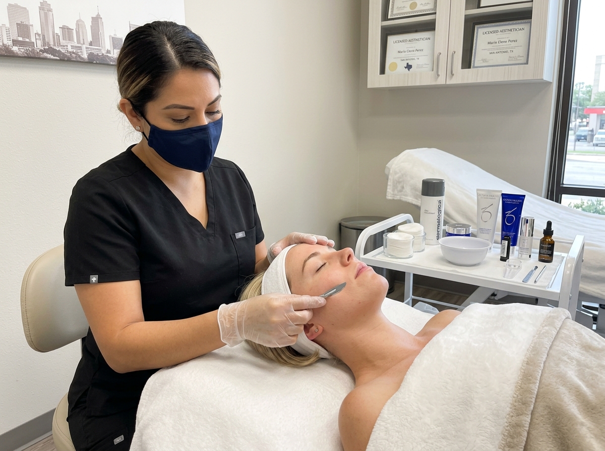 Professional Dermaplaning Procedure; Creator: Peakstock; Description: A licensed aesthetician using a sterile surgical; License: Royalty-free Professional Dermaplaning Procedure; Creator: Peakstock; Description: A licensed aesthetician using a sterile surgical; License: Royalty-free