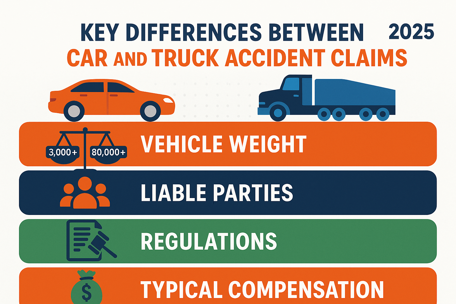 Key Differences Between Car and Truck Accident Claims - big rig accident attorney infographic 