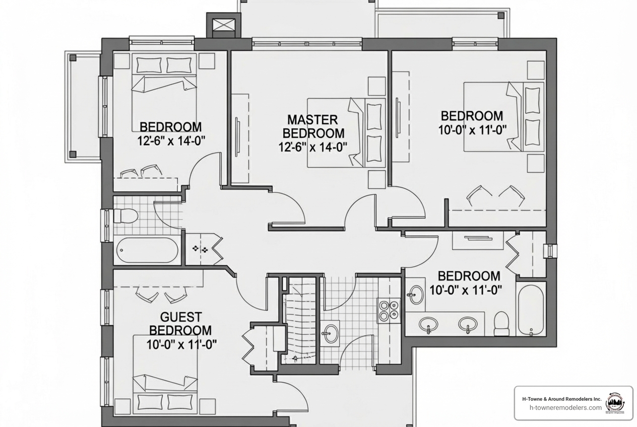 floor plan showing different bedroom dimensions - average cost to build an additional bedroom