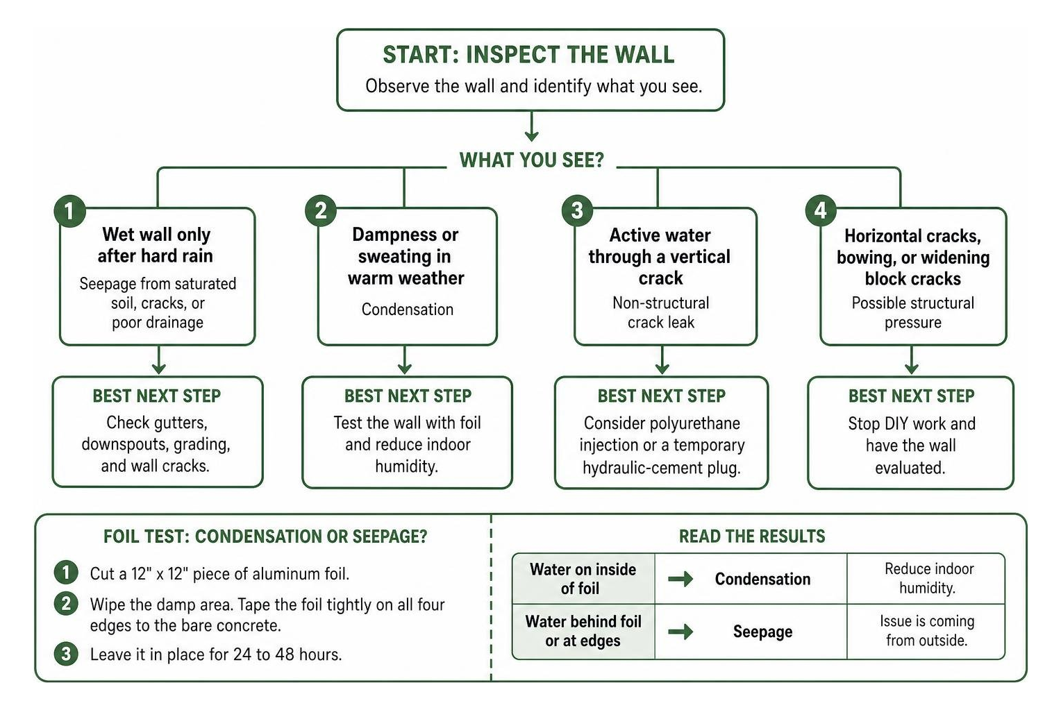 Basement moisture diagnostic testing flowchart Basement moisture diagnostic testing flowchart