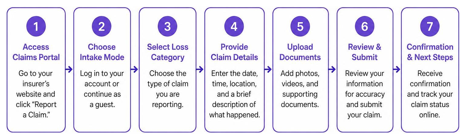 Step-by-step submission flowchart for digital claims intake Step-by-step submission flowchart for digital claims intake