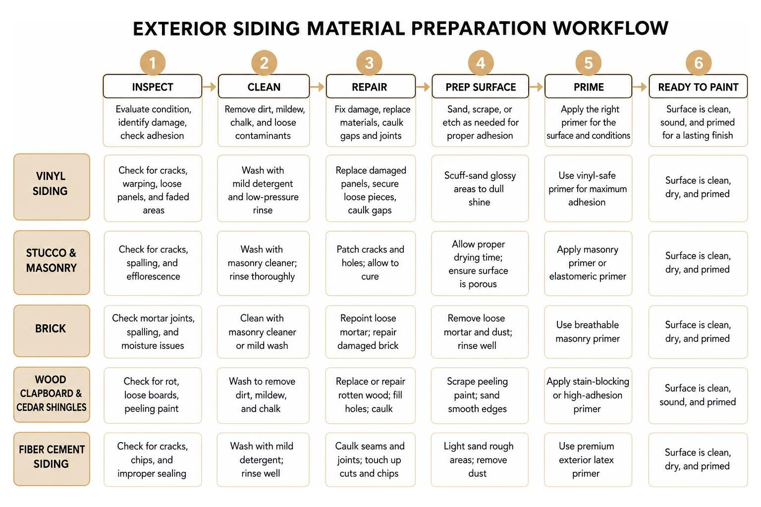 Exterior siding material preparation workflow Exterior siding material preparation workflow