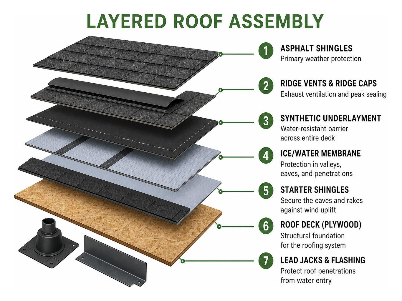 Layered roof assembly diagram