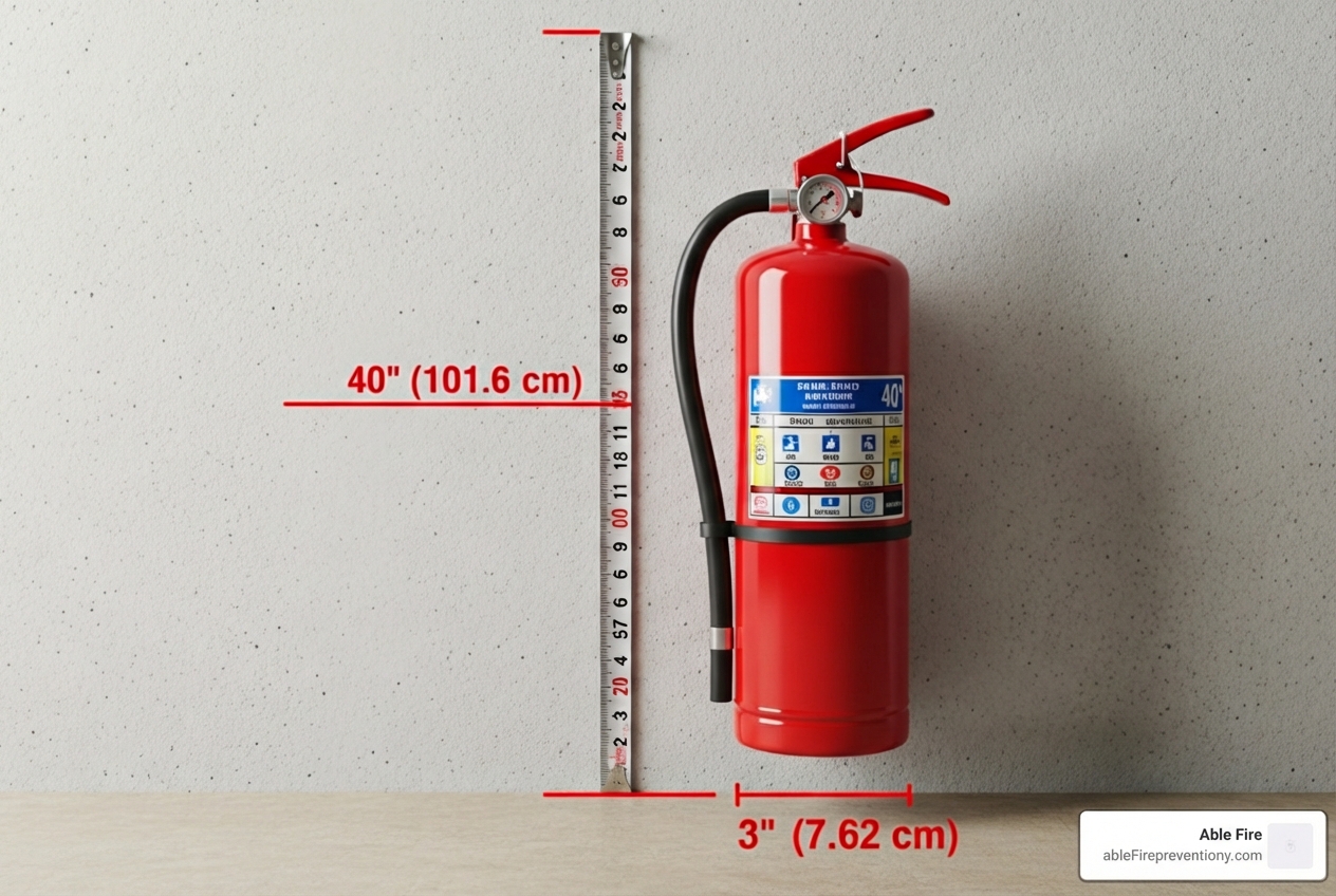diagram showing correct mounting heights for different extinguisher weights - fire extinguisher installation diagram showing correct mounting heights for different extinguisher weights - fire extinguisher installation