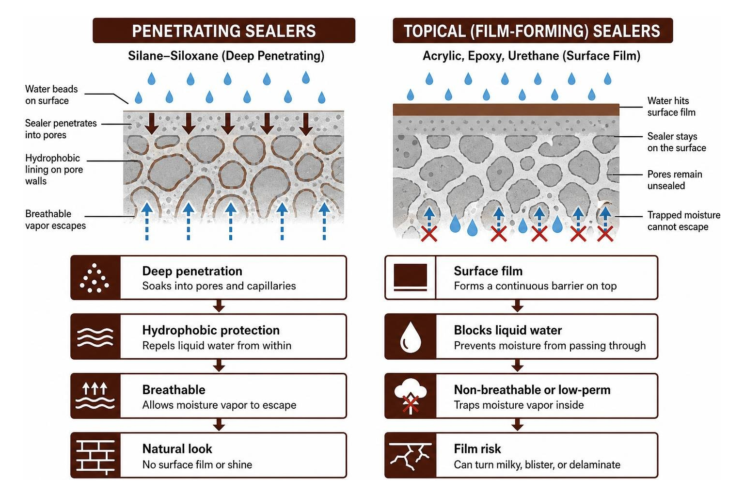 Mechanisms of penetrating versus topical sealers Mechanisms of penetrating versus topical sealers