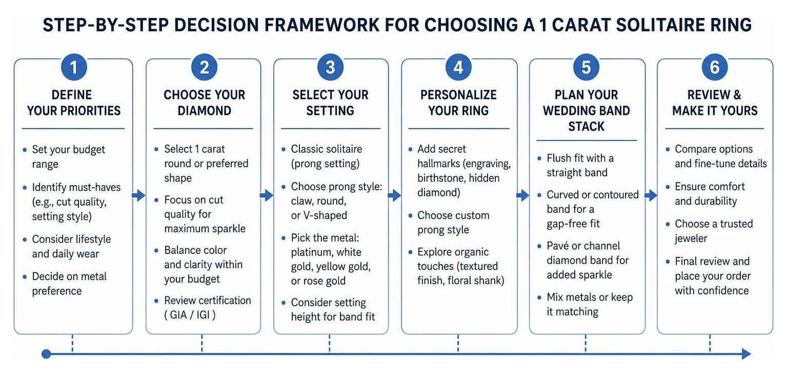 Step-by-step decision framework for choosing a 1 carat solitaire engagement ring