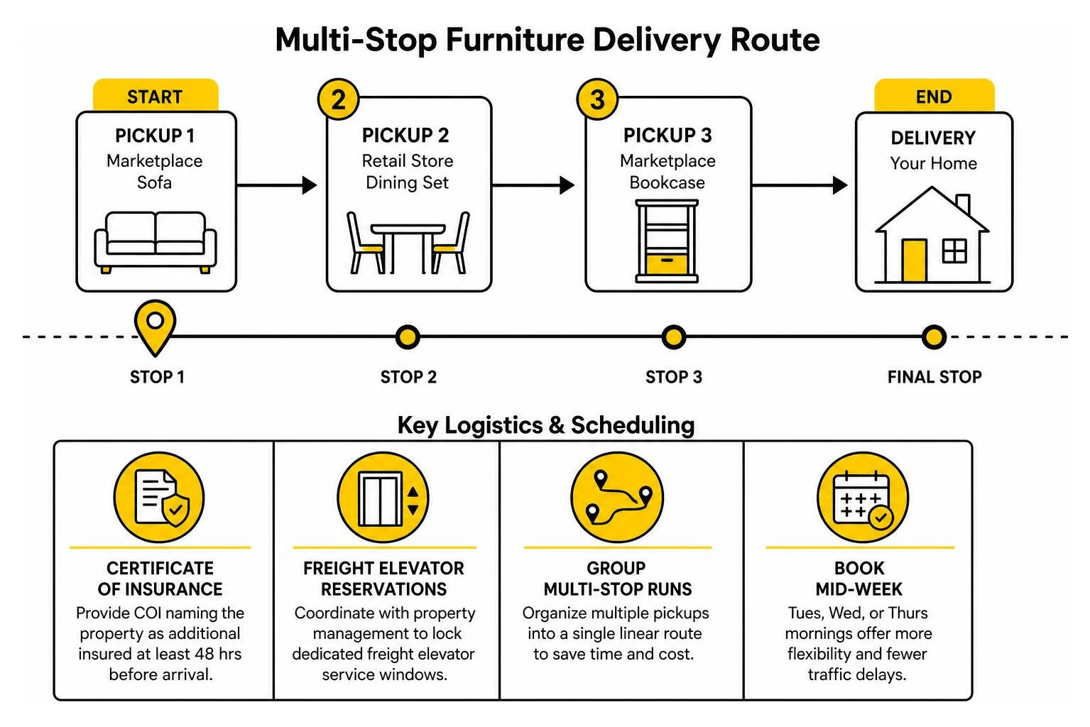 multi-stop furniture delivery routing diagram