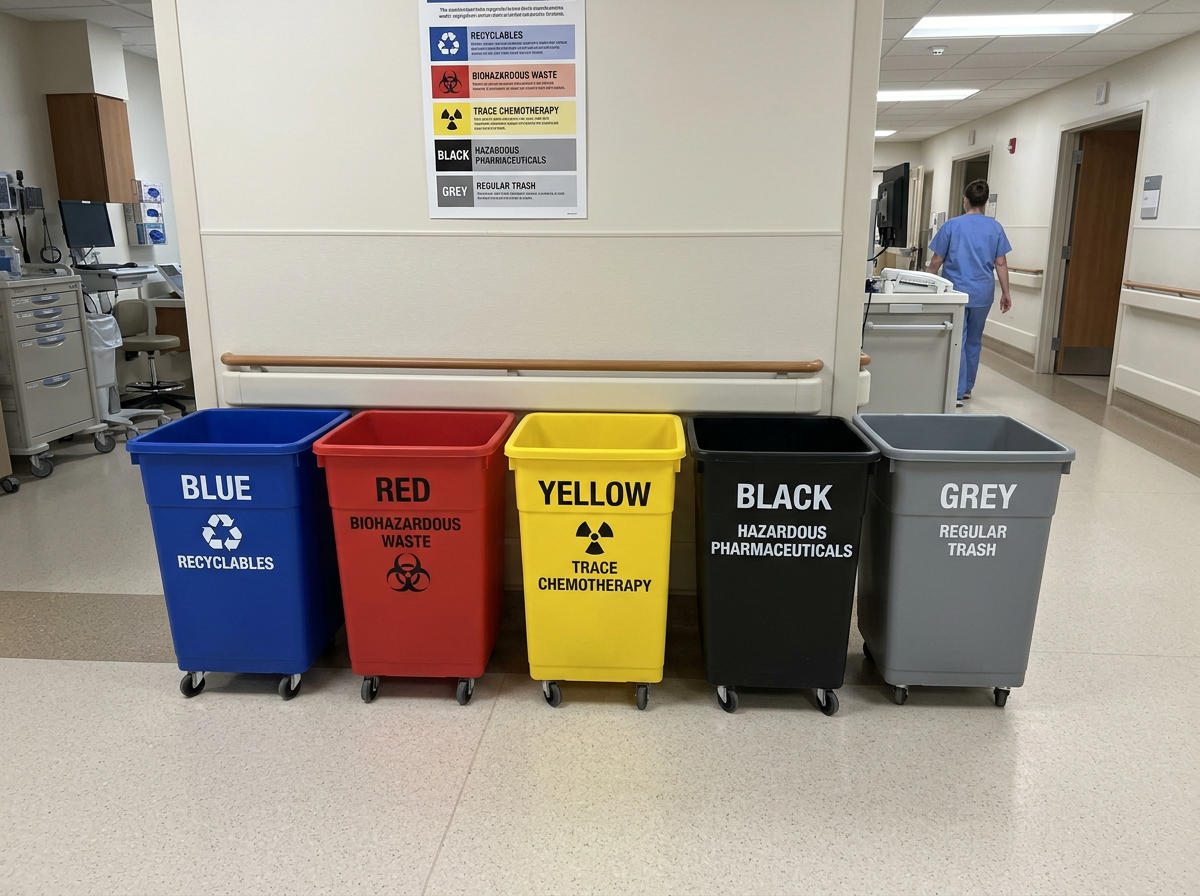 color-coded waste segregation bins