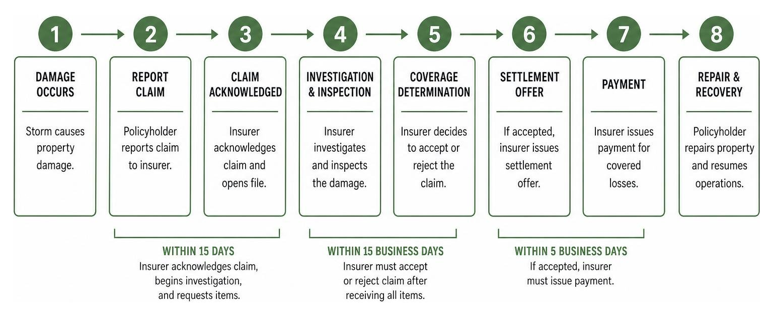 Commercial storm claim process flow diagram Commercial storm claim process flow diagram