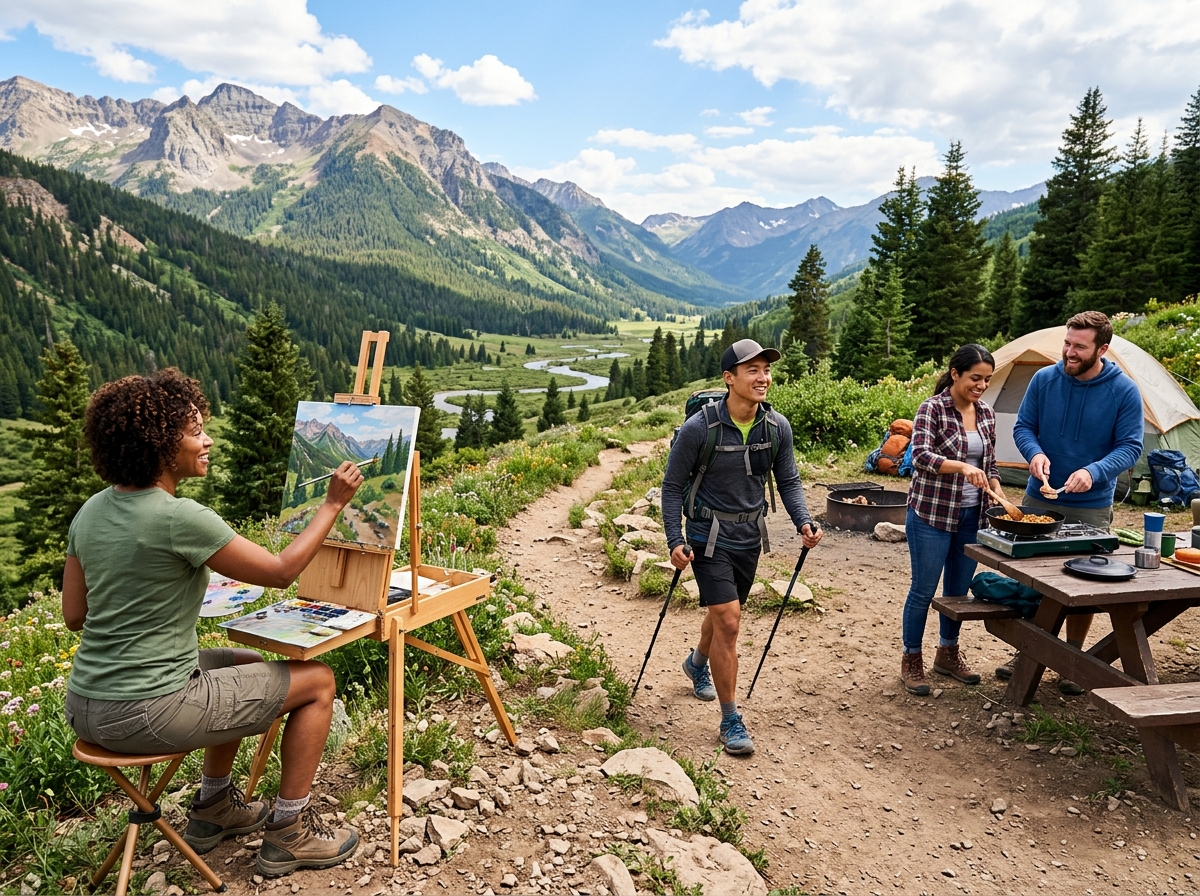 diverse leisure activities including painting, hiking, and cooking - lifestyle hobbies and leisure