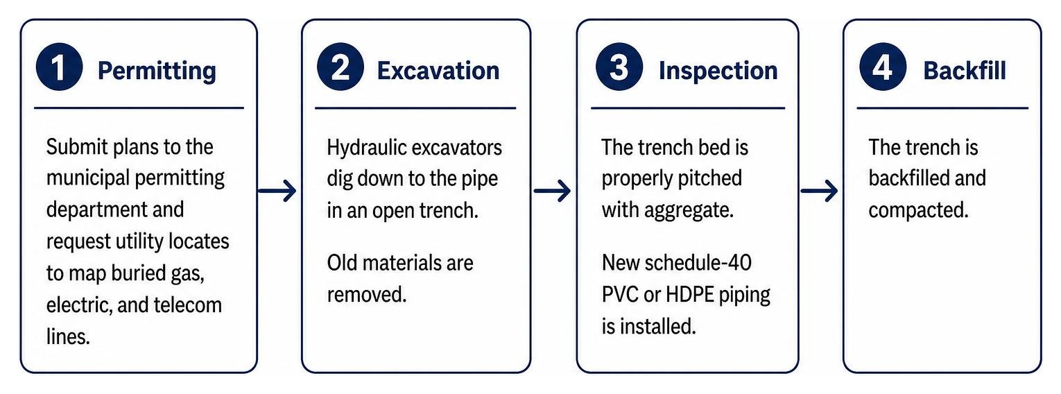 Permitting, excavation, inspection, and backfill process Permitting, excavation, inspection, and backfill process