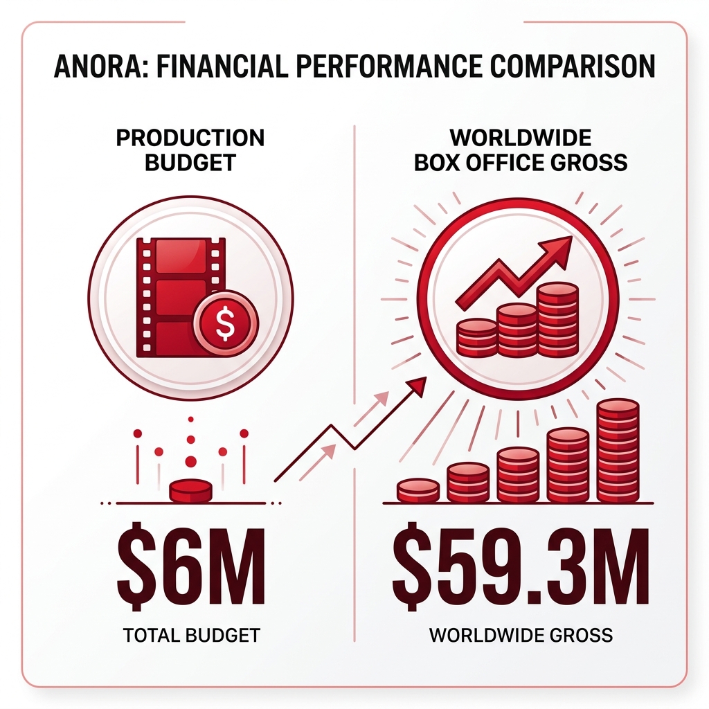 Comparison of Anora's $6M budget vs $59.3M worldwide box office gross infographic - anora infographic Comparison of Anora's $6M budget vs $59.3M worldwide box office gross infographic - anora infographic