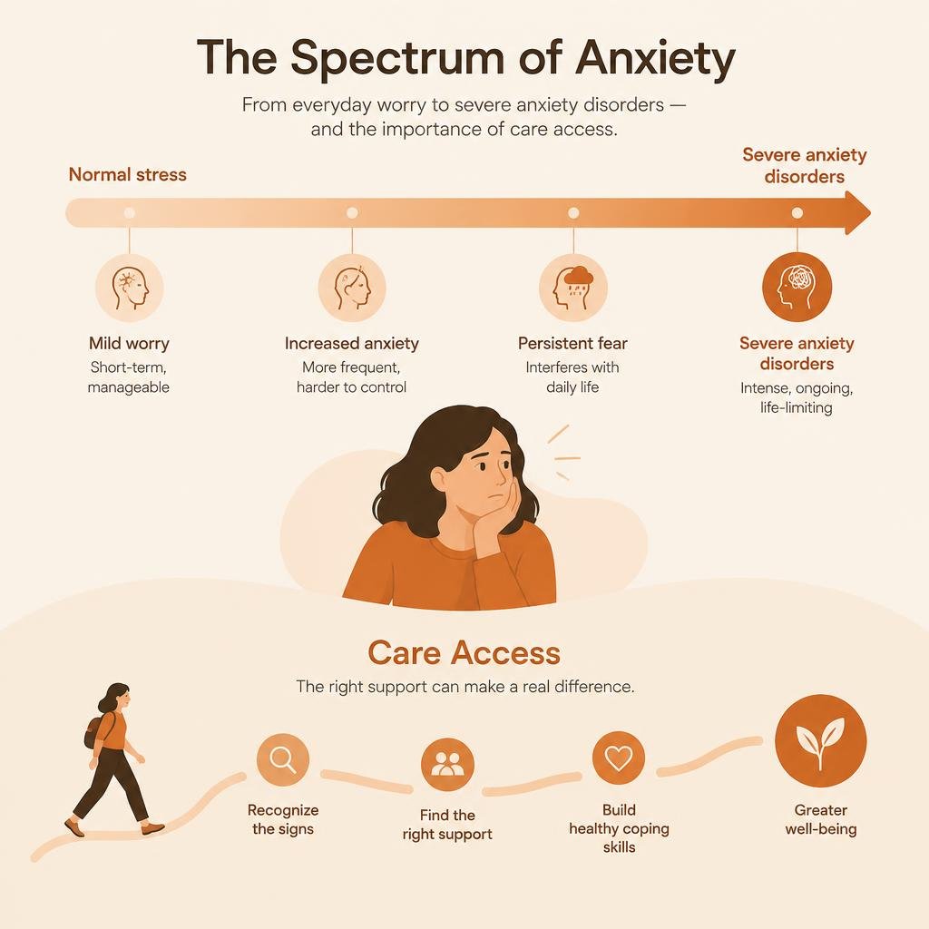 infographic explaining the spectrum of anxiety and care access infographic